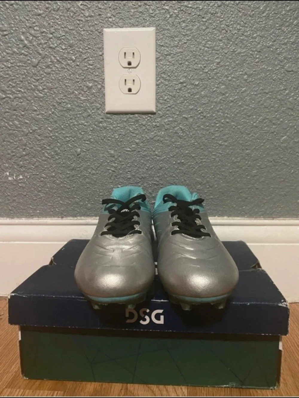 DSG Silver and Teal Kids Soccer Cleats
